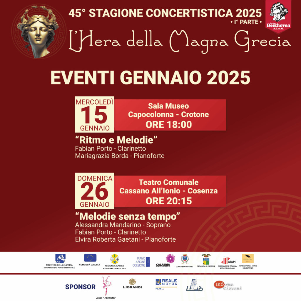 GENNAIO-DEFINITIVO-1024x1024 Programma 45° Stagione Concertistica 2025 - I° Parte - L'Hera della Magna Grecia