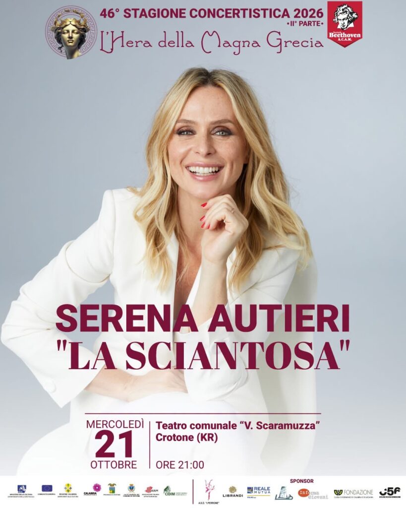 Serena-Autieri-819x1024 46ª Stagione Concertistica “L’Hera della Magna Grecia”. Successo al Festival Pianistico con Cruchley e Sanna. Mercoledì 21 ottobre Serena Autieri porta in scena “La Sciantosa” al Teatro V. Scaramuzza di Crotone